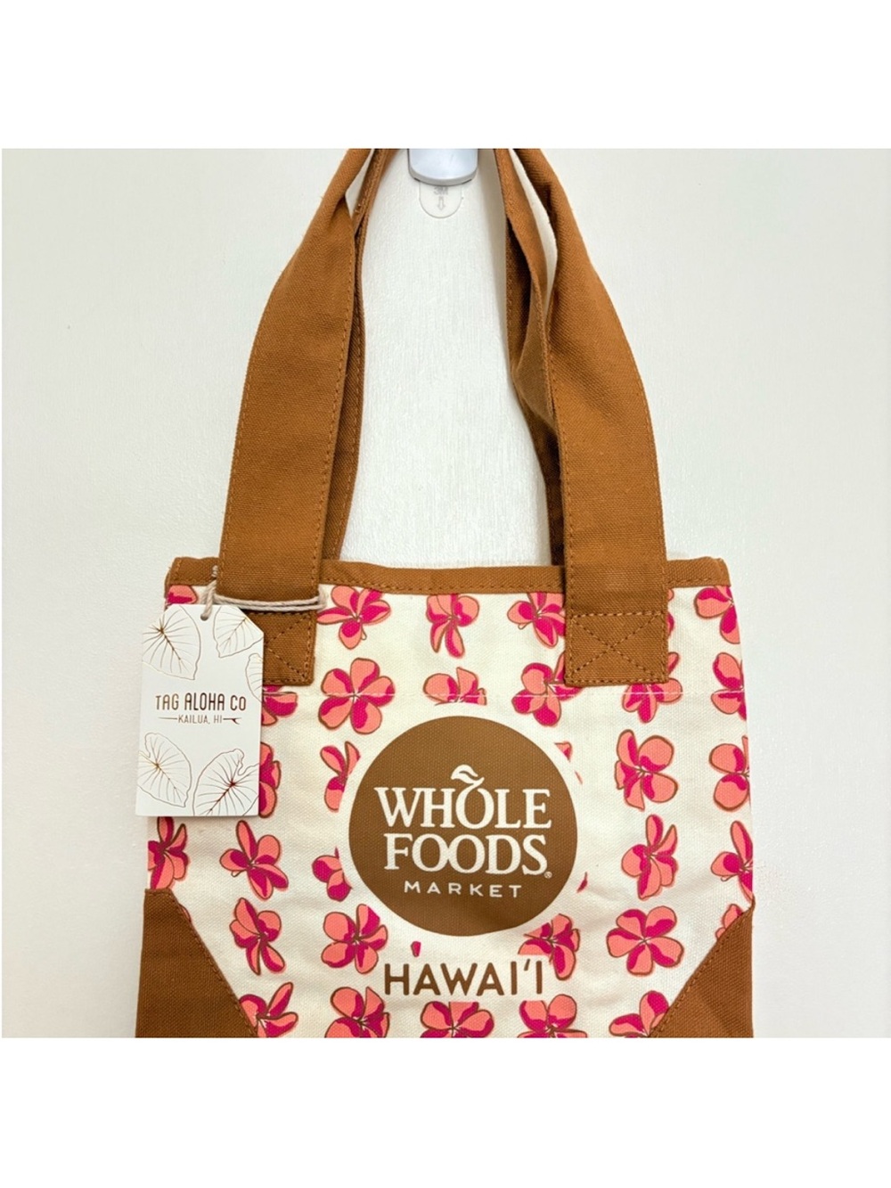 BRAND NEW* Whole Foods Hawaii Floral Tote Bag in Brown and Pink